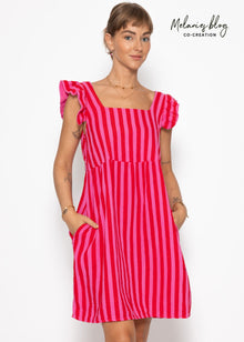 Gestreiftes Musselinkleid - pink