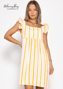 Gestreiftes Musselinkleid - rosa-gelb