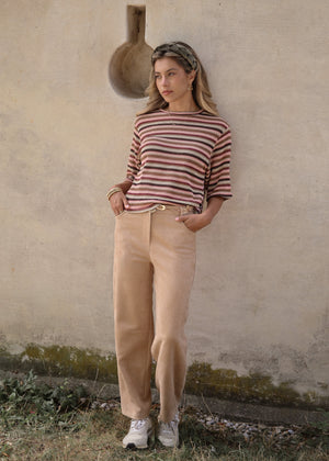 Gestreiftes Oversize Strick Shirt - rosa