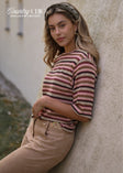 Gestreiftes Oversize Strick Shirt - rosa