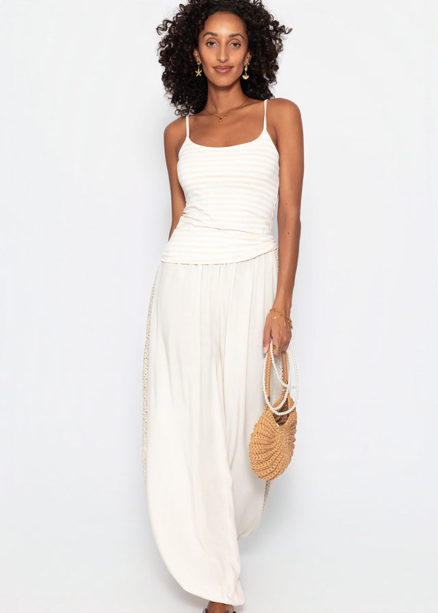 Striped spaghetti strap top - beige