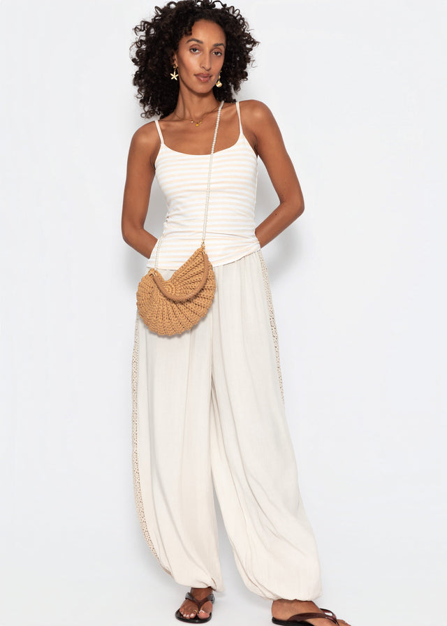 Striped spaghetti strap top - beige