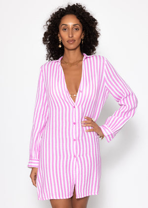 Gestreiftes Strandkleid - pink-weiß