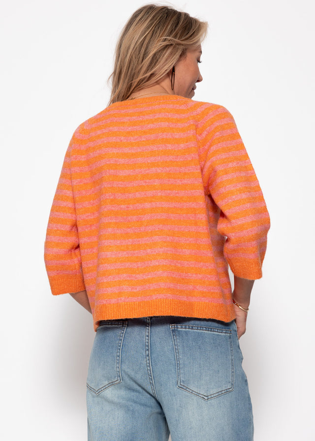 Striped knit top - orange-pink