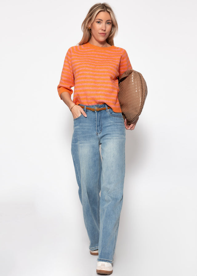 Striped knit top - orange-pink