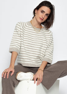 Gestreiftes Strickoberteil - taupe-offwhite