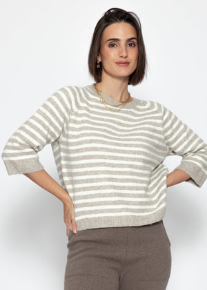 Gestreiftes Strickoberteil - taupe-offwhite