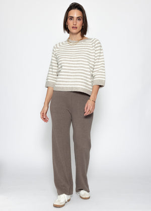 Gestreiftes Strickoberteil - taupe-offwhite