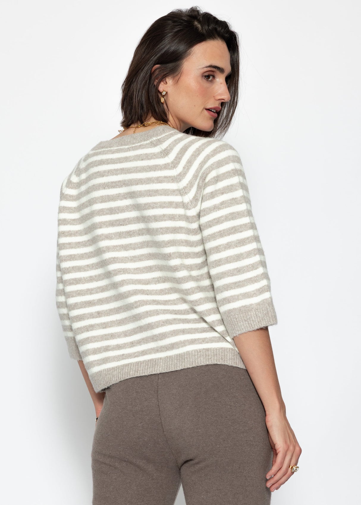 Gestreiftes Strickoberteil - taupe-offwhite