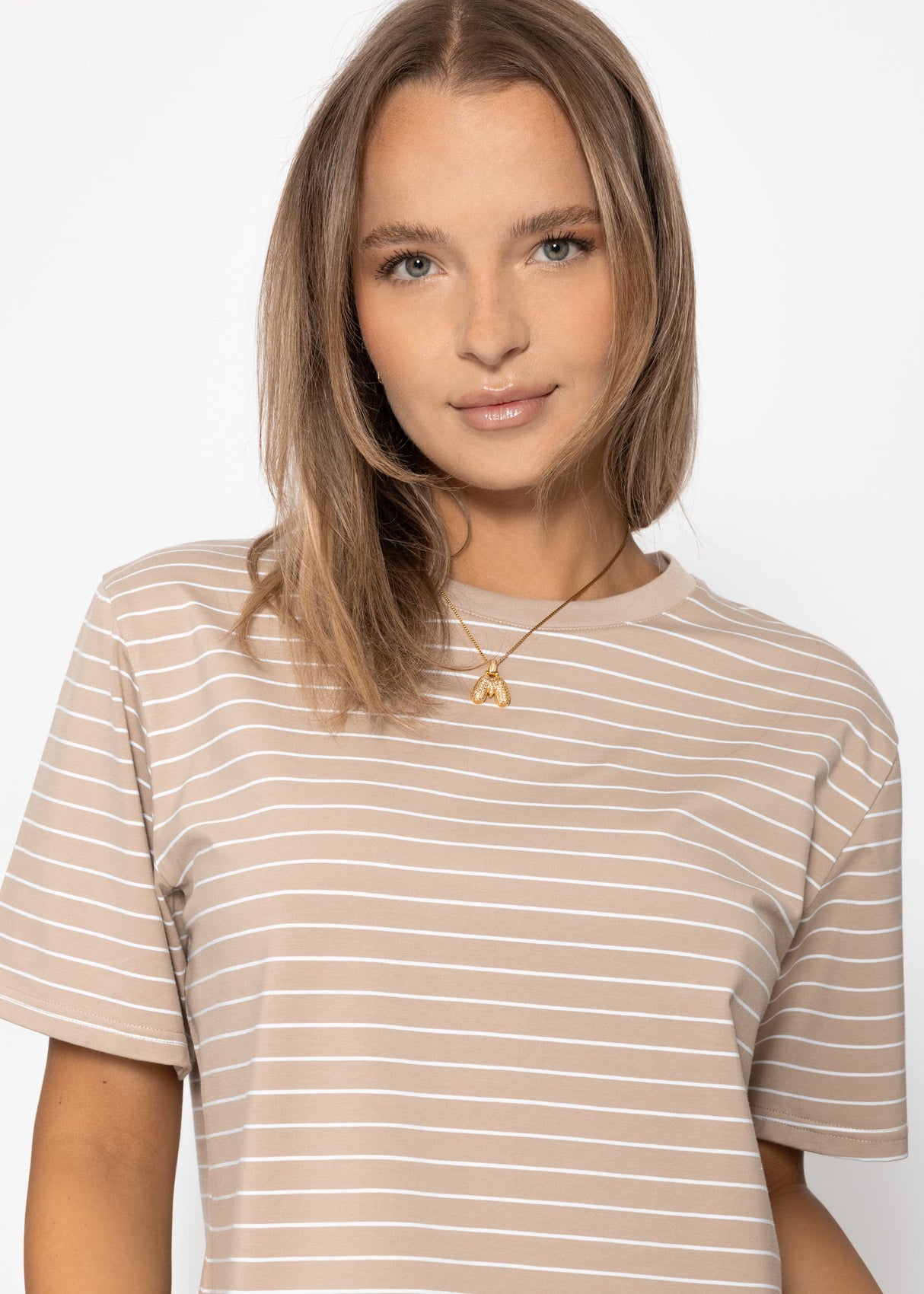 Gestreiftes T-Shirt - hellbraun