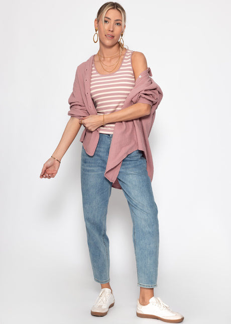 Striped tank top - dusty rose-off-white