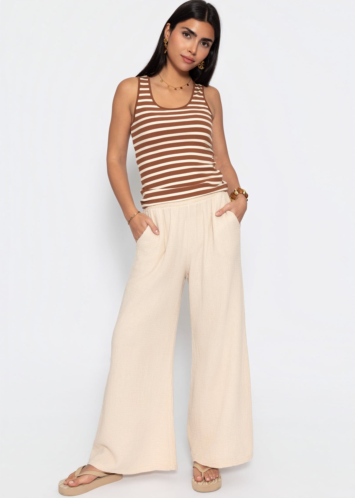 Gestreiftes Tank Top - braun-offwhite