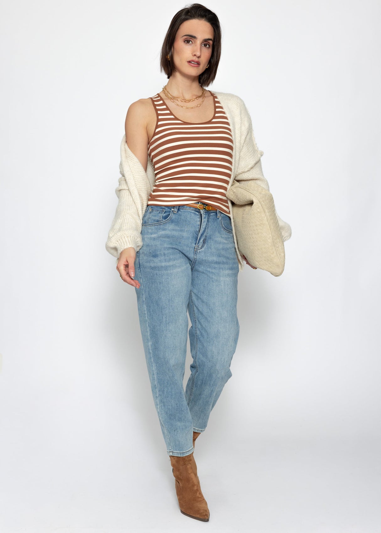 Gestreiftes Tank Top - braun-offwhite