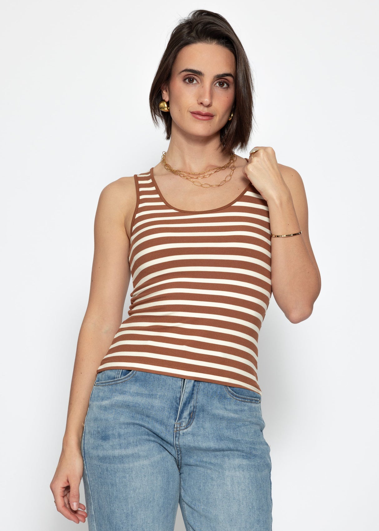 Gestreiftes Tank Top - braun-offwhite