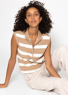 Gestreiftes Top mit Reißverschluss - beige