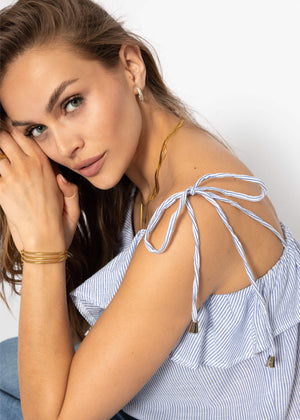 Gestreiftes Top mit Volant - blau