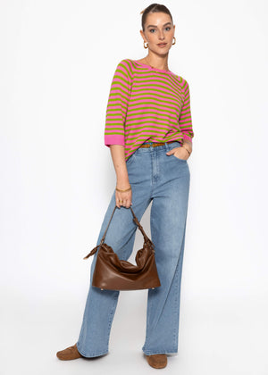 Gestreiftes Viskose-Strickoberteil - pink-grün