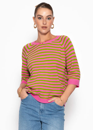 Gestreiftes Viskose-Strickoberteil - pink-grün