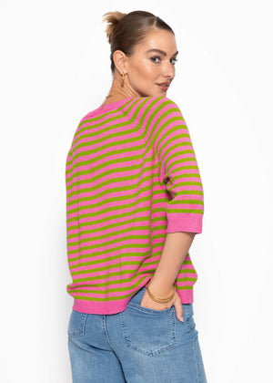 Gestreiftes Viskose-Strickoberteil - pink-grün