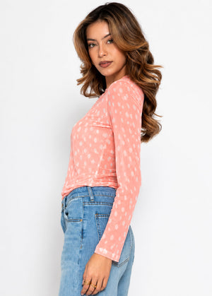 Getupftes Mesh Shirt mit Rundhals - rosa