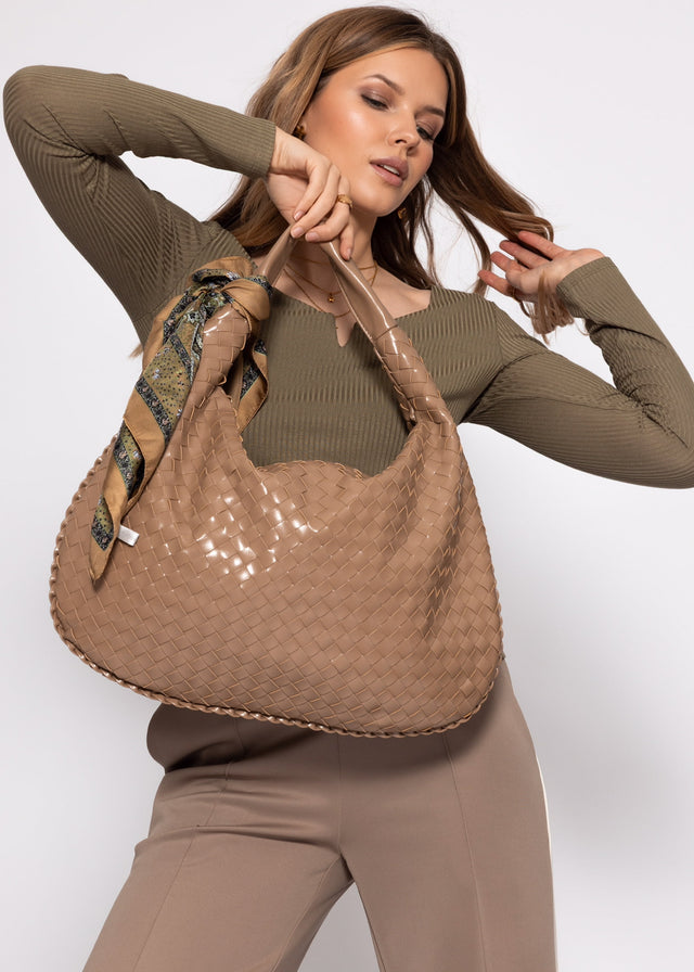 Woven cross-body bag - taupe