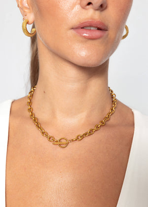 Glieder Halskette mit T-Verschluss - gold