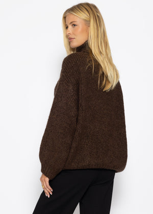 Grober Strickpullover mit Rollkragen - dunkelbraun