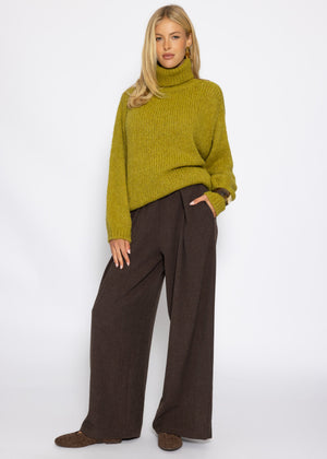 Grober Strickpullover mit Rollkragen - olivgrün