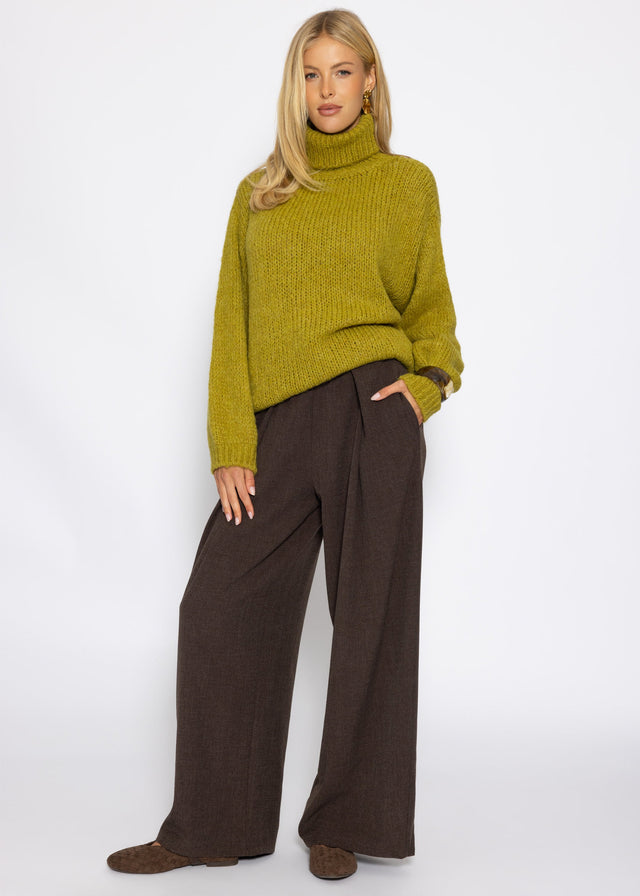 Grober Strickpullover mit Rollkragen - olivgrün