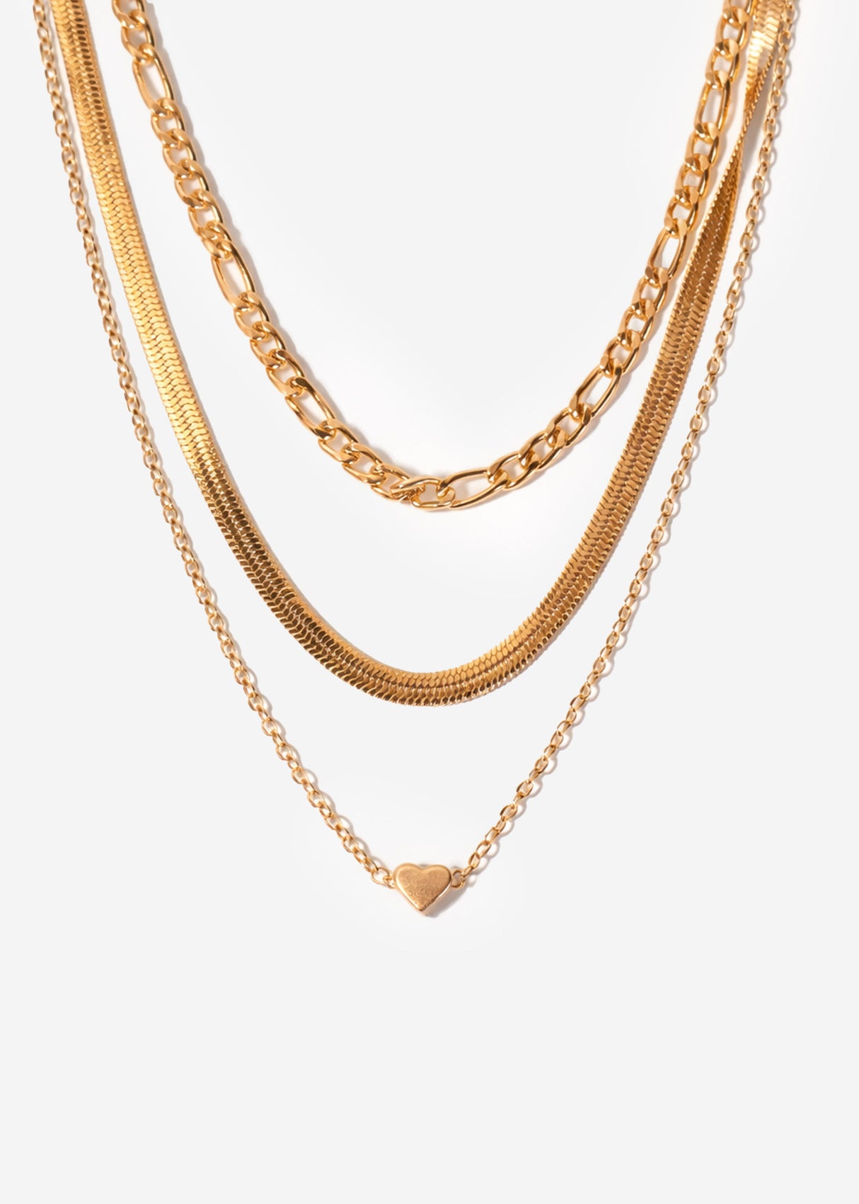 Three-piece necklace with heart pendants - gold