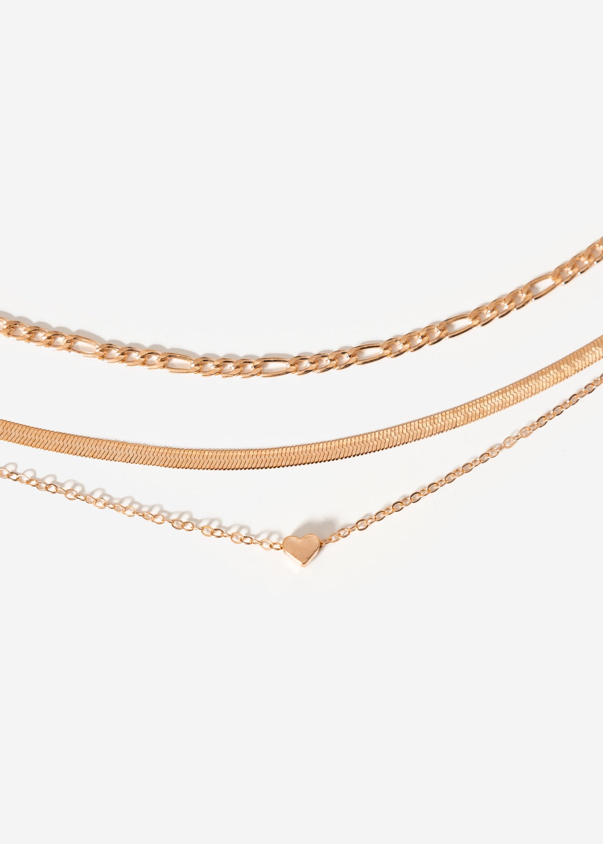 Three-piece necklace with heart pendants - gold