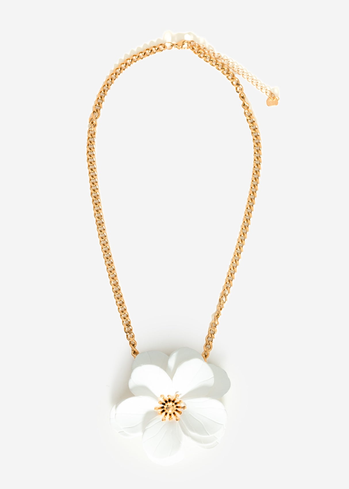 Halskette mit weißer Blüte - gold