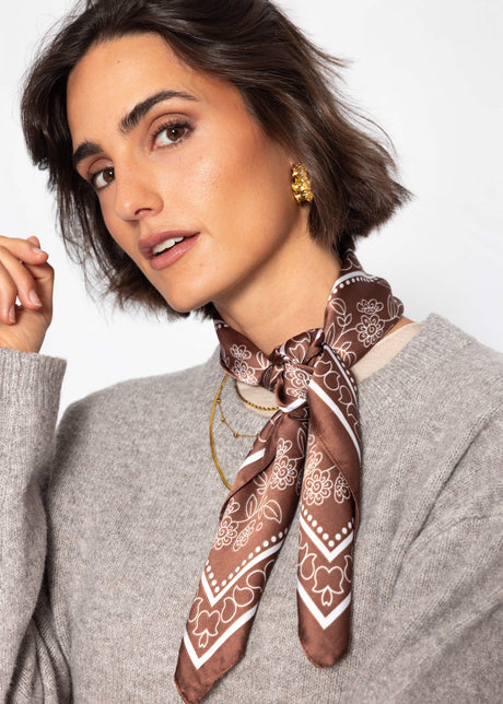 Neckerchief with floral border - brown
