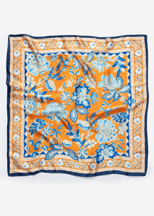 Halstuch mit floralem Muster - orange-blau