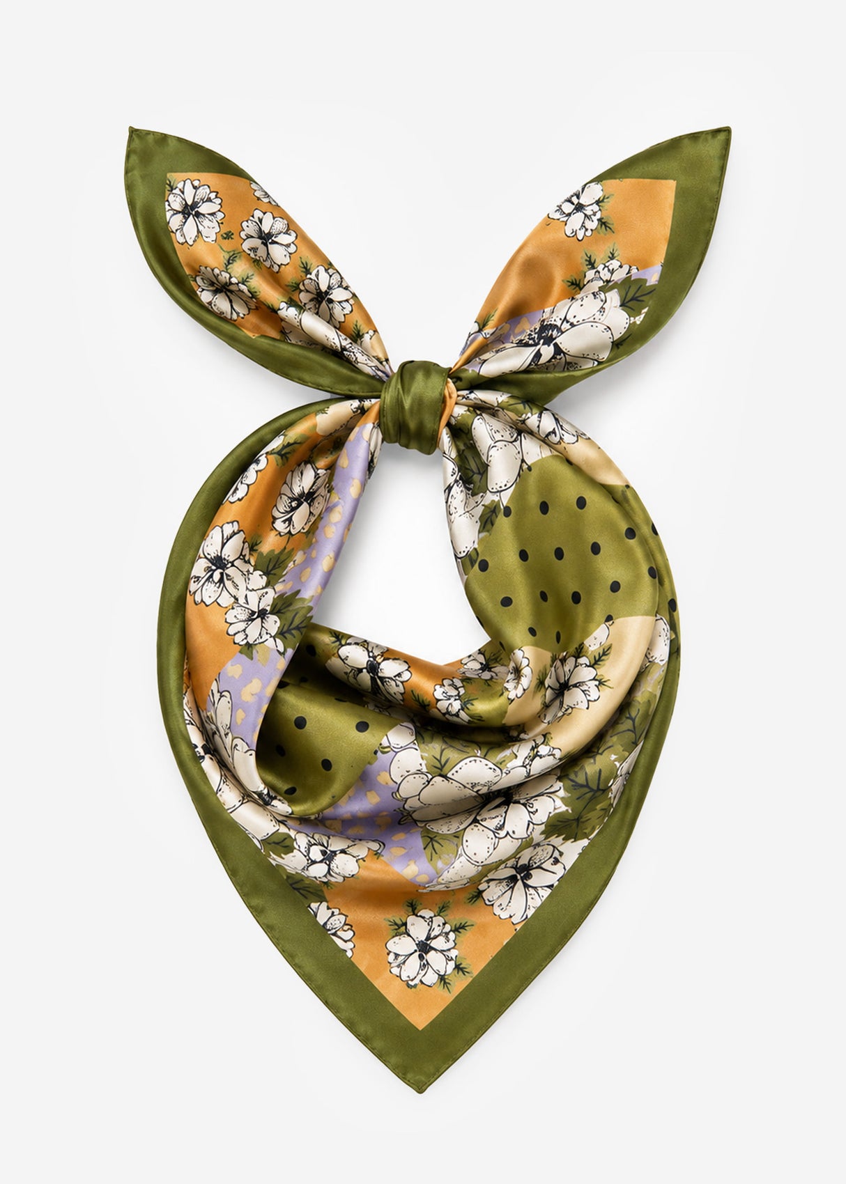Halstuch mit floralem Patchwork-Design - khaki
