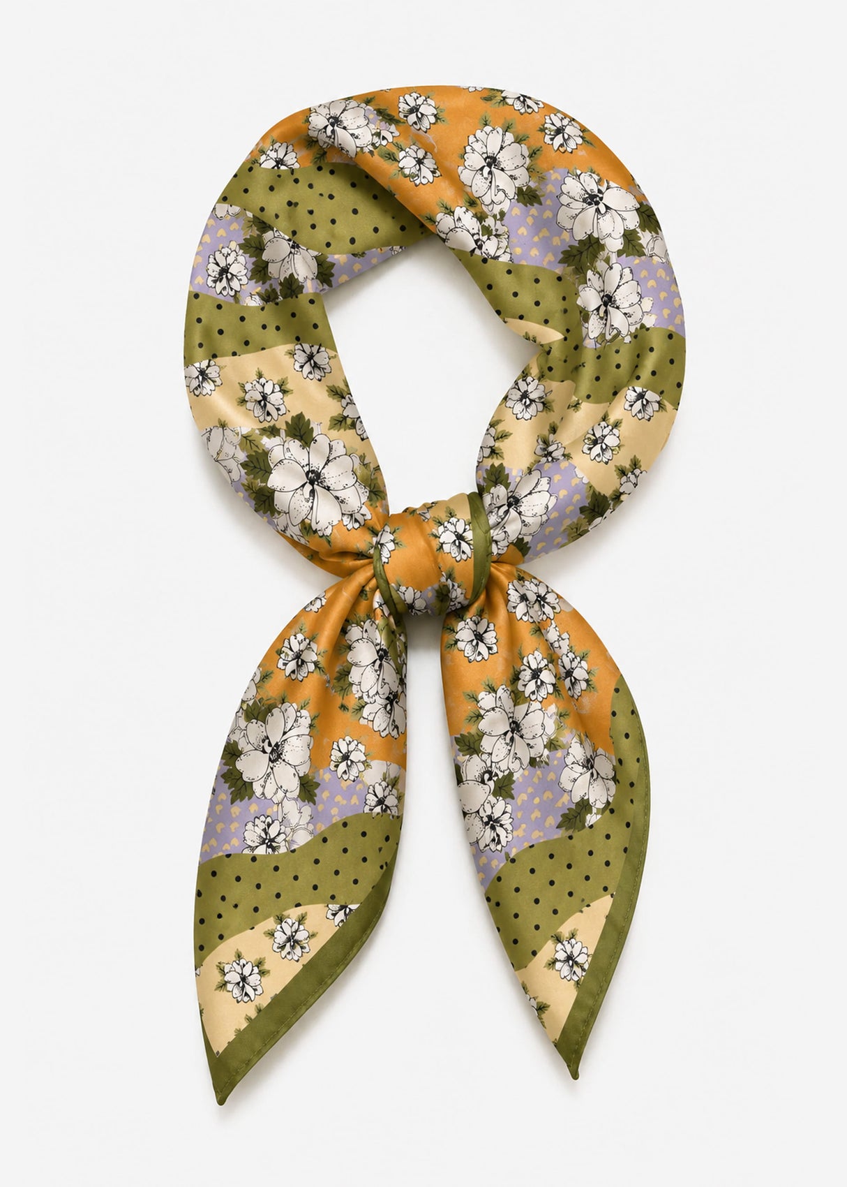 Halstuch mit floralem Patchwork-Design - khaki