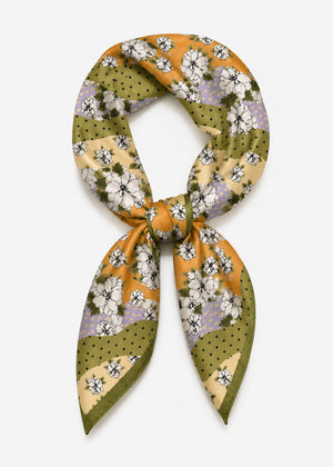 Halstuch mit floralem Patchwork-Design - khaki