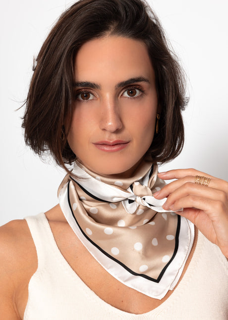 Neckerchief with polka dots - beige-black-white