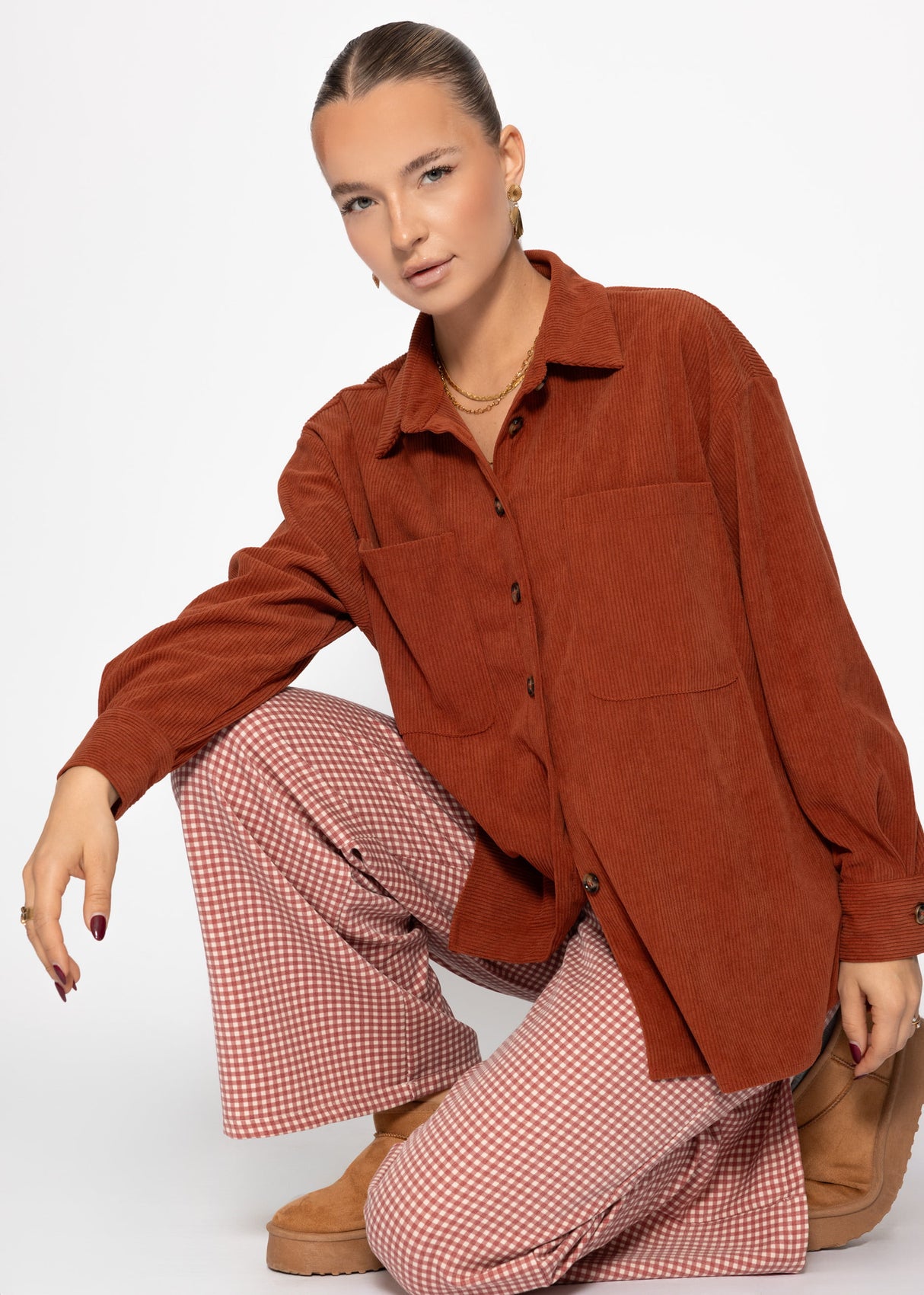 Hemdjacke aus Cord - rostrot