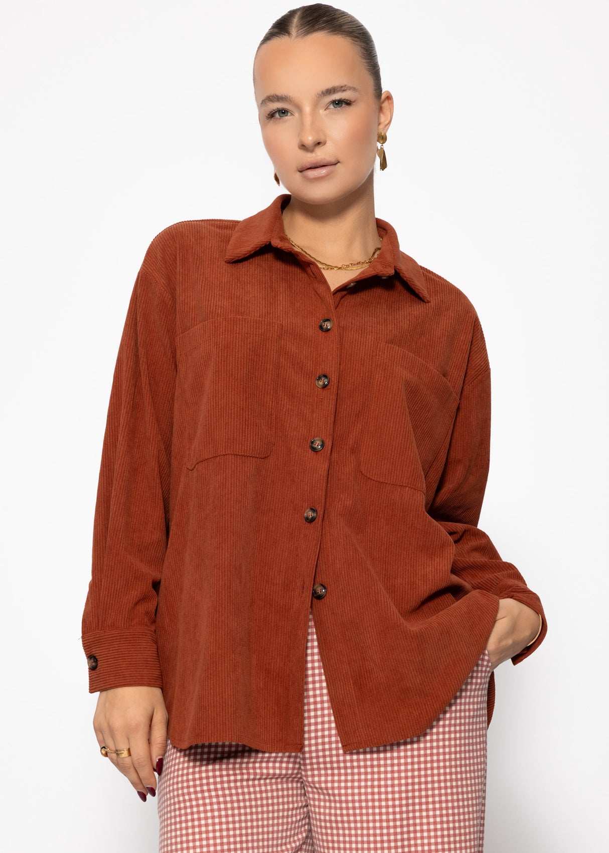 Hemdjacke aus Cord - rostrot