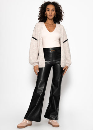 High-Rise Flared Thermo Faux Leather Leggings with Wide Waistband - Black