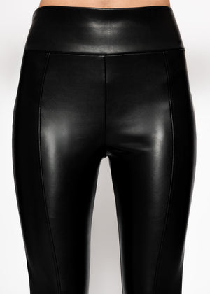 High-rise thermal faux leather leggings with stitching - black