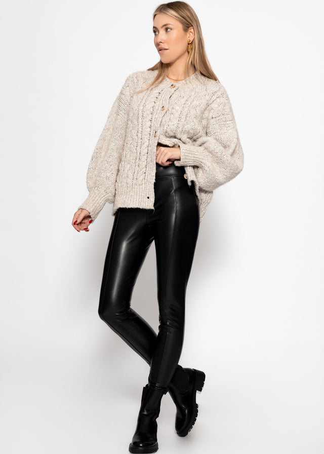 High-rise thermal faux leather leggings with seams - black