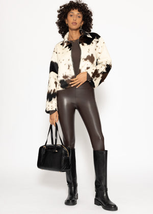 High-Rise Thermo Lederleggings mit breitem Bund - dunkelbraun
