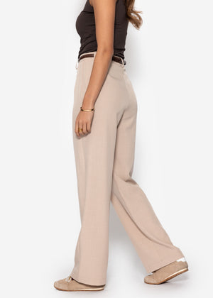 High-waisted trousers with straight leg - beige