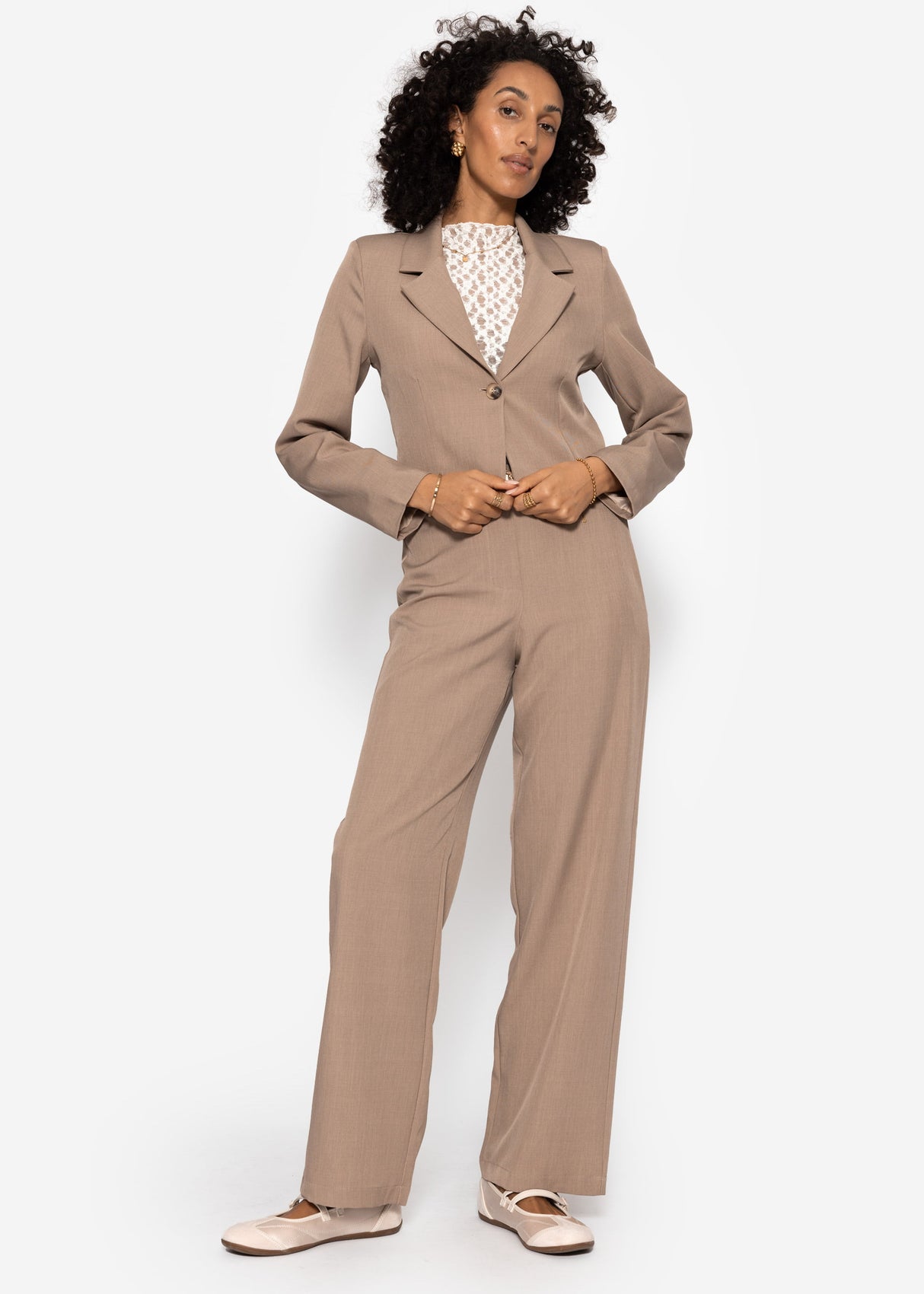 High Waist Hose mit geradem Bein - dunkelbeige