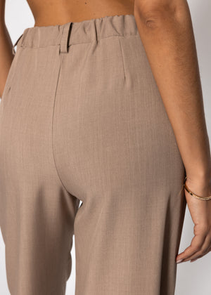 High Waist Hose mit geradem Bein - dunkelbeige