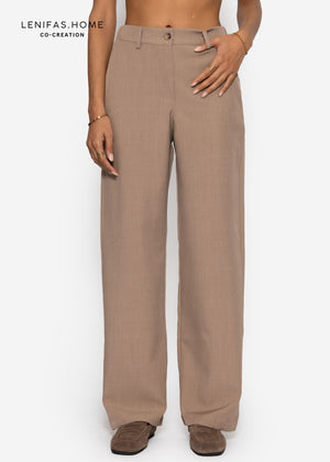 High Waist Hose mit geradem Bein - dunkelbeige