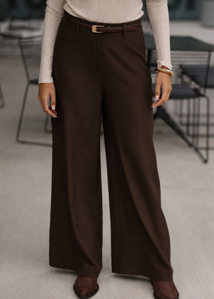 High Waist Hose mit weitem Bein - braun