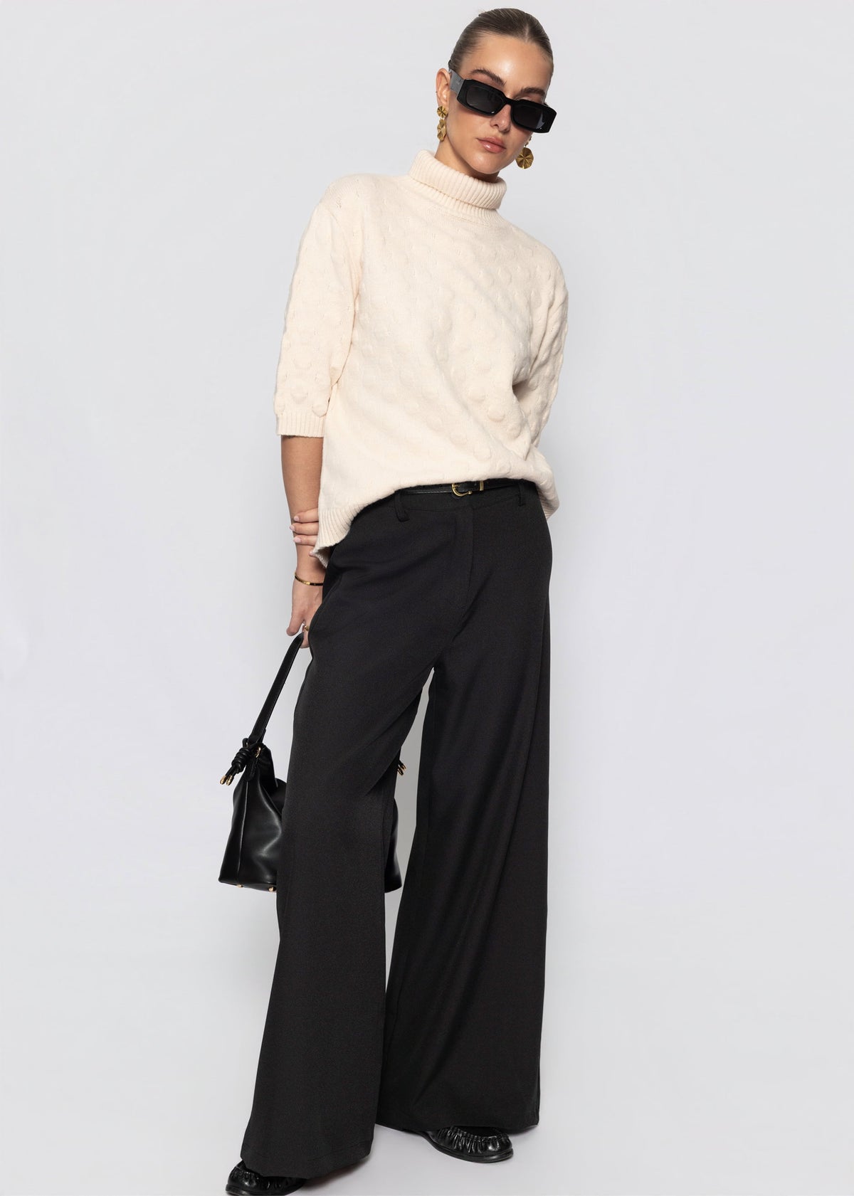 High Waist Hose mit weitem Bein - schwarz